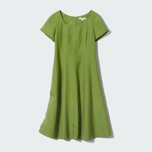 Uniqlo Linen Blend Square Neck Short Sleeve Dress